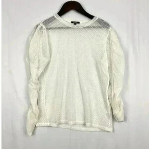 White Stretchy Polka Dot Lace Blouse Stretch 2X Lightweight Gathered Sleeves